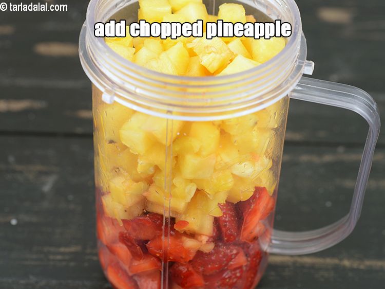 Step 4 – add 1 cup&nbsp;roughly&nbsp;<a href="https://www.tarladalal.com/glossary-chopped-pineapple-89i">chopped pineapple</a>.&nbsp;