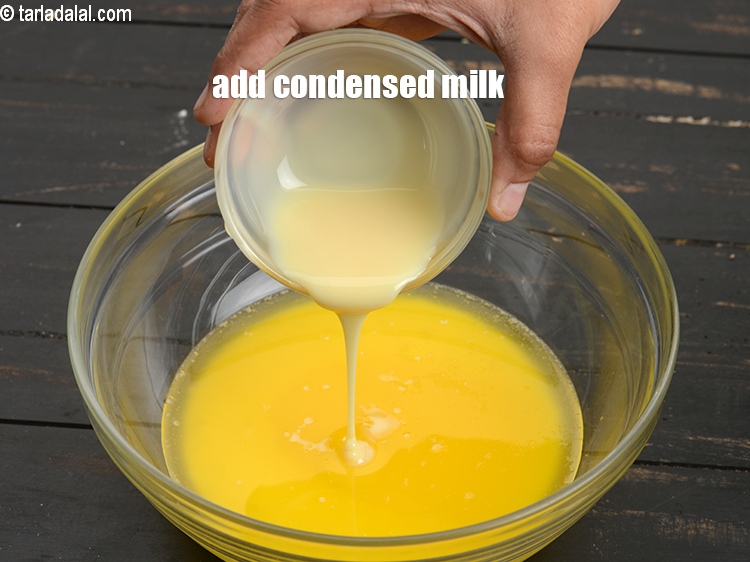 Step 5 – Add &frac12; cup <a href="https://www.tarladalal.com/glossary-condensed-milk-672i">condensed milk</a>.
