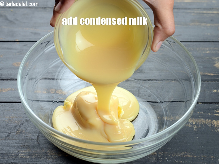 Step 7 – Add &frac34; cup <a href="https://www.tarladalal.com/glossary-condensed-milk-672i">condensed milk</a>.