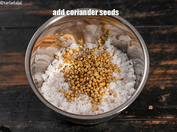 Step 4 – Add 1 tbsp&nbsp;<a href="https://www.tarladalal.com/glossary-coriander-seeds-dhania-ke-beej-dhania-seeds-akha-dhania-371i">coriander (dhania) seeds</a>.