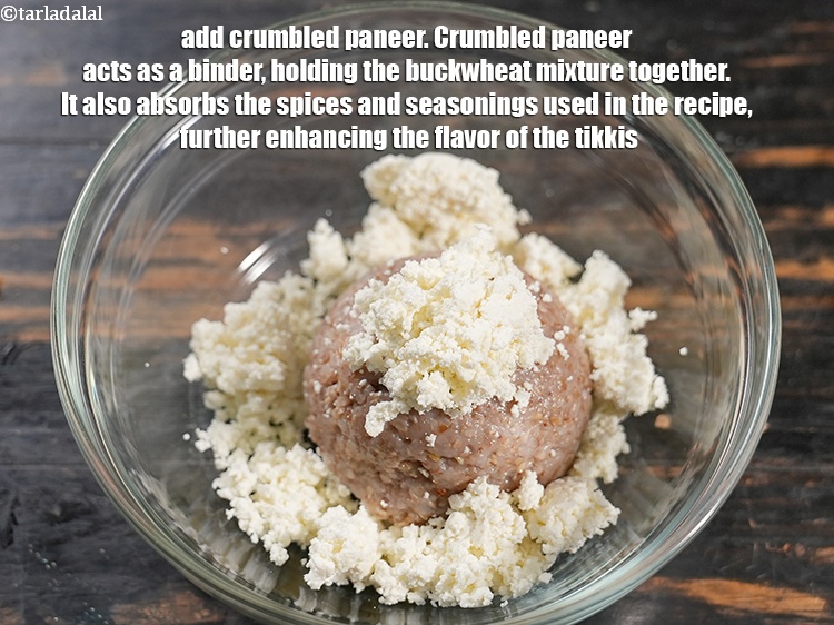 Step 4 – Add &frac12; cup <a href="https://www.tarladalal.com/glossary-crumbled-paneer-997i">crumbled paneer (cottage cheese)</a>. Crumbled paneer acts as a binder, holding …