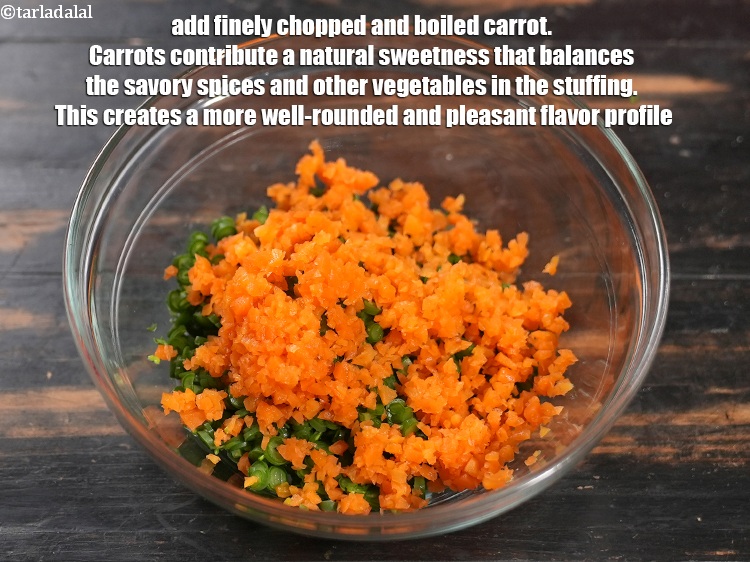 Step 4 – Add 1/2 cup finely&nbsp;<a href="https://www.tarladalal.com/glossary-chopped-and-boiled-carrots-1080i">chopped and boiled carrot</a>. Carrots contribute a natural sweetness that balances …