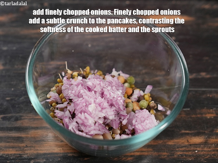 Step 4 – Add &frac14; cup finely <a href="https://www.tarladalal.com/glossary-chopped-onions-722i">chopped onions</a>. Finely chopped onions add a subtle crunch to …