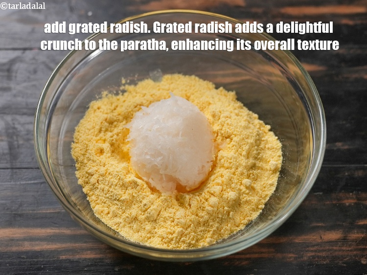 Step 4 – Add 1/2 cup <a href="https://www.tarladalal.com/glossary-grated-radish-953i">grated radish (mooli)</a>. Grated radish adds a delightful crunch to the …