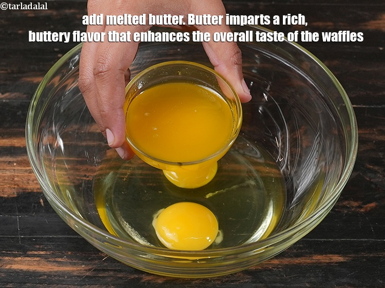 Step 4 – Add &frac14; cup <a href="https://www.tarladalal.com/glossary-melted-butter-1941i">melted butter</a>. Butter imparts a rich, buttery flavor that enhances the …