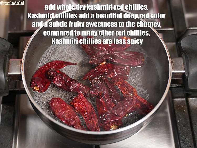 Step 4 – Add 12 <a href="https://www.tarladalal.com/glossary-whole-dry-kashmiri-red-chillies-kashmiri-mirch-kashmiri-lal-mirch-332i">whole dry kashmiri red chillies</a>. <strong>Kashmiri chillies</strong> add a beautiful deep red …