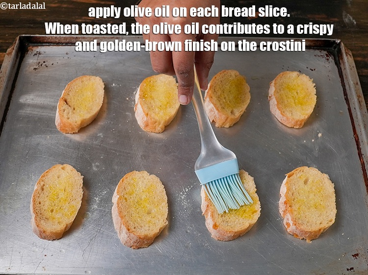 Step 4 – Apply &frac14; tsp of <a href="https://www.tarladalal.com/glossary-olive-oil-451i">olive oil</a> on each bread slice. When toasted, the olive …