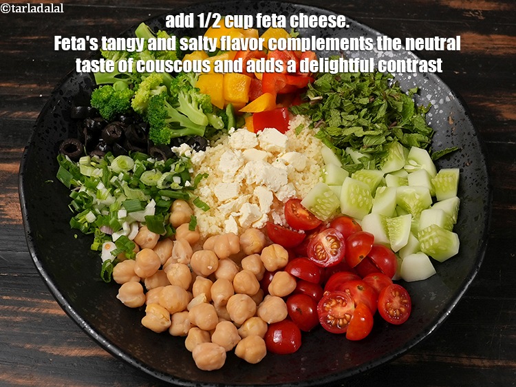 Step 22 – Add 1/2 cup feta cheese.&nbsp;Feta&#39;s tangy and salty flavor complements the neutral taste of couscous …