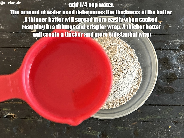 Step 43 – <strong>Add 1/4 cup water.&nbsp;</strong>The amount of water used determines the thickness of the batter. A …