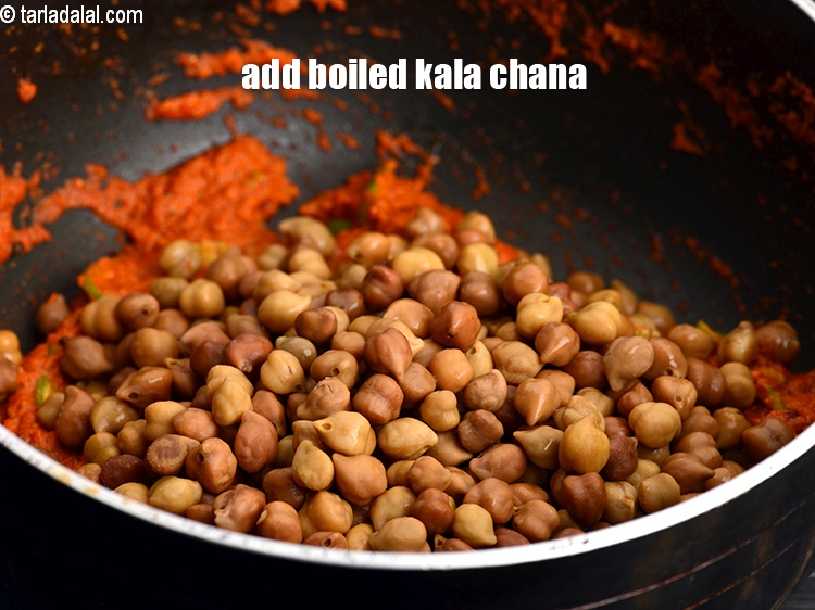 Step 24 – Add 1 cup&nbsp;<a href="https://www.tarladalal.com/glossary-boiled-kala-chana-1433i">boiled kala chana (brown chick peas)</a>.&nbsp;