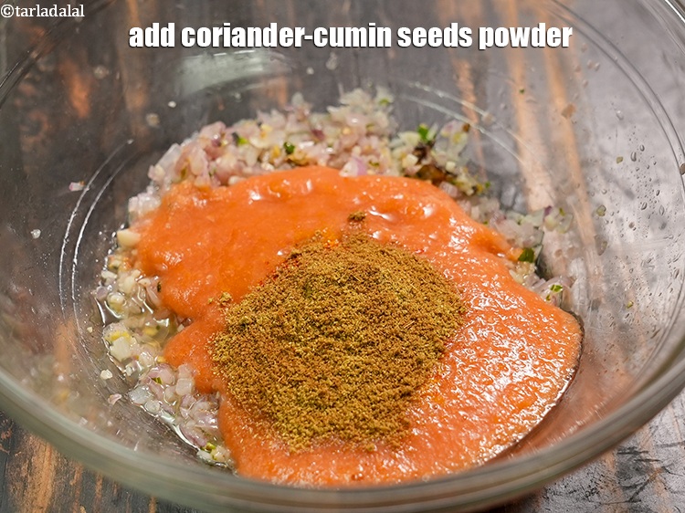Step 21 – Add 2 tsp <a href="https://www.tarladalal.com/glossary-coriander-cumin-seeds-powder-dhania-jeera-powder-375i">coriander-cumin seeds (dhania-jeera) powder</a>.
