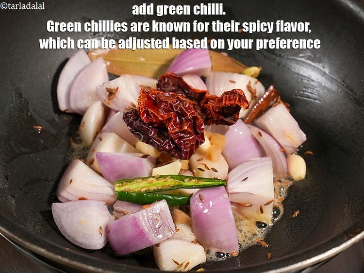 Step 22 – Add 1 slit <a href="https://www.tarladalal.com/glossary-green-chillies-hari-mirch-331i">green chilli</a>. Green chillies are known for their spicy flavor, which …