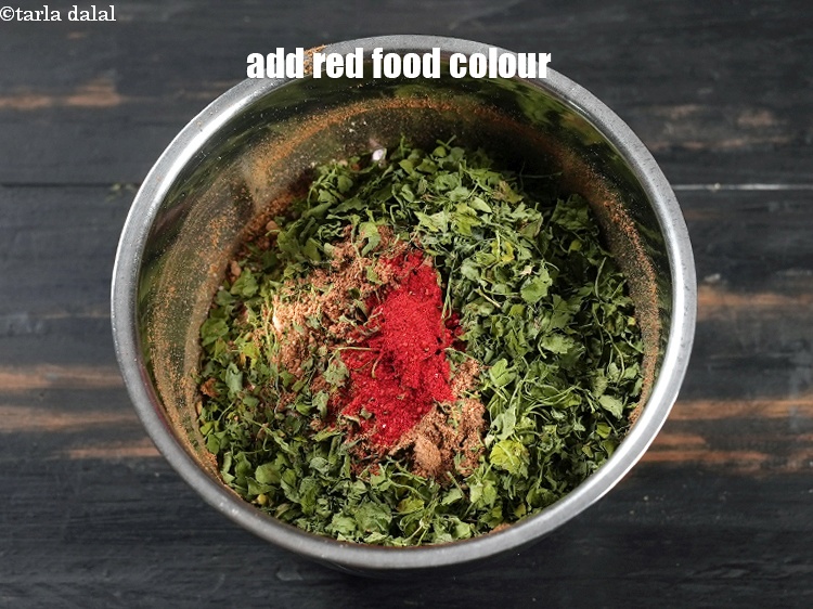 Step 22 – Add &frac12; tsp red food colour. Adding edible food colour is optional.
