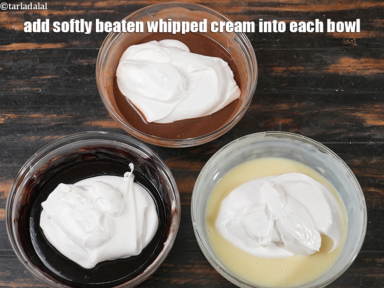 Step 22 – Add 1 cup softly beaten whipped cream into each bowl.