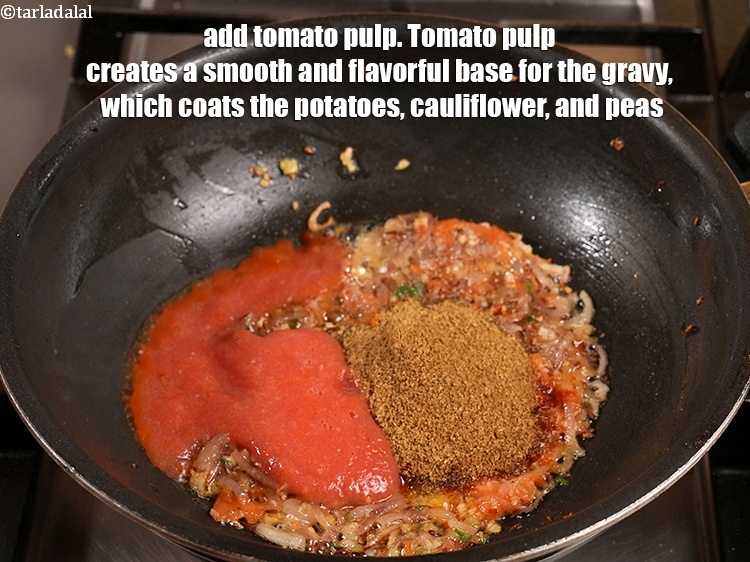 Step 22 – Add &frac14; cup <a href="https://www.tarladalal.com/glossary-tomato-pulp-tamatar-ka-pulp-1039i">tomato pulp</a>. Tomato pulp creates a smooth and flavorful base for …