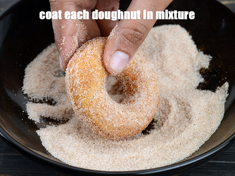 Step 22 – Coat each doughnut in cinnamon sugar mixture.