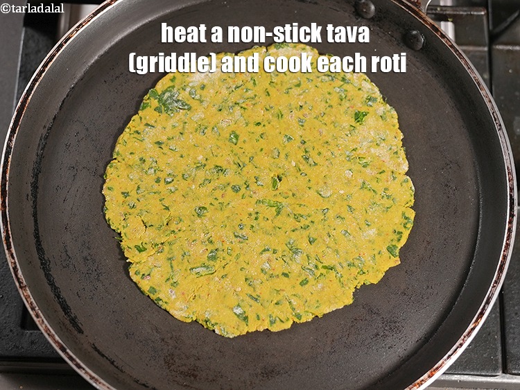 Step 22 – Heat a non-stick tava (griddle) and cook each roti.