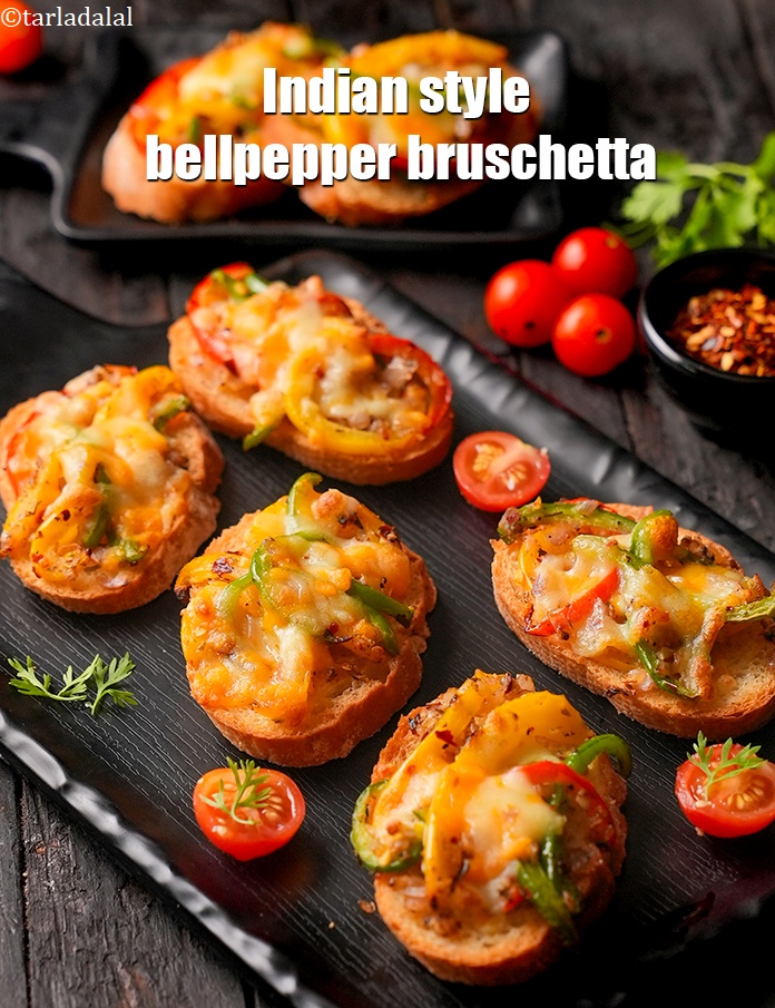 Step 22 – Serve <strong>roasted bell pepper crostini recipe | Indian style bellpepper bruschetta | roasted pepper crostini …