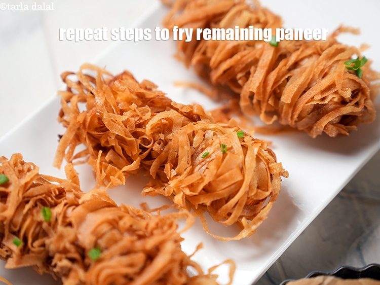Step 22 – Repeat steps to fry remaining paneer strips.