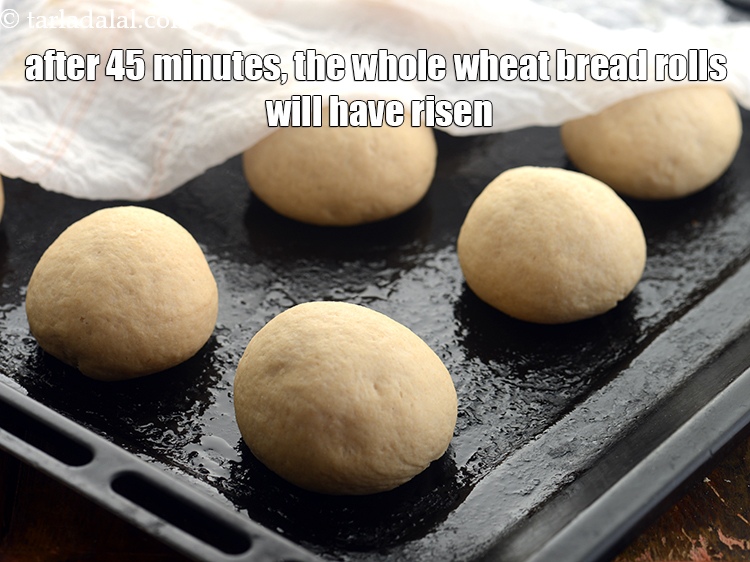 Step 21 – After 45 minutes, the&nbsp;<strong>whole wheat bread rolls | eggless 100% whole wheat dinner rolls | …