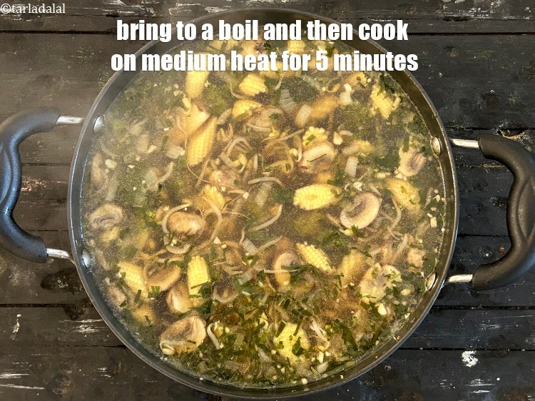 Step 26 – Bring to a boil and then cook on medium heat&nbsp;for 5&nbsp;minutes.