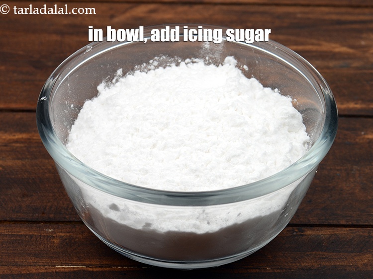 Step 23 – In a bowl, add 1 1/2 cups&nbsp;<a href="https://www.tarladalal.com/glossary-icing-sugar-confectioners-sugar-281i">icing sugar</a>.