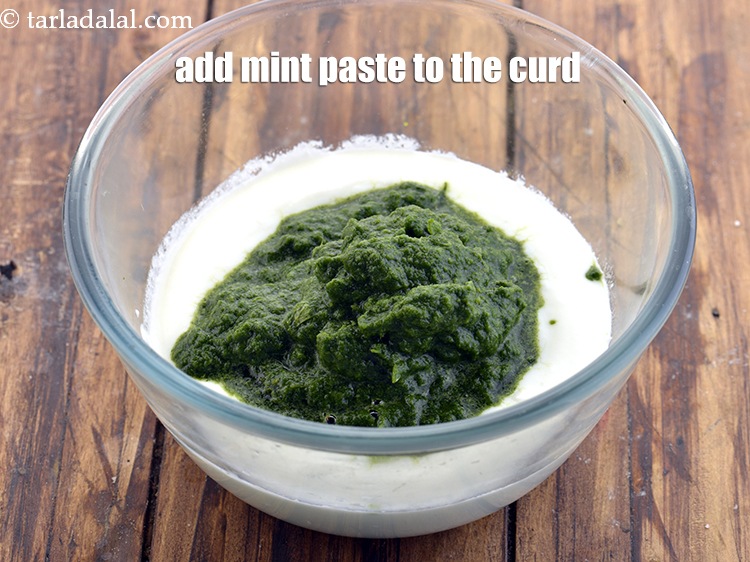 Step 22 – Add the mint paste to the curd. The curd gives a pleasant tanginess and fluffiness …