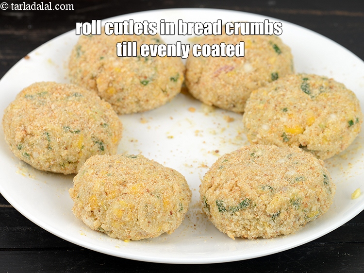 Step 23 – Roll the cutlets in bread crumbs till they are evenly coated from both the sides.