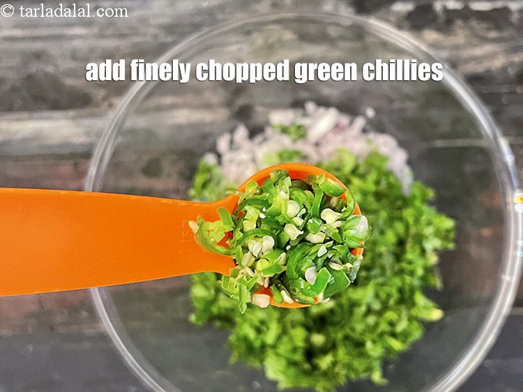 Step 23 – Add&nbsp;<meta charset="UTF-8" />1 tsp&nbsp;finely&nbsp;<a href="glossary-chopped-green-chilli-820i">chopped green chillies</a>.