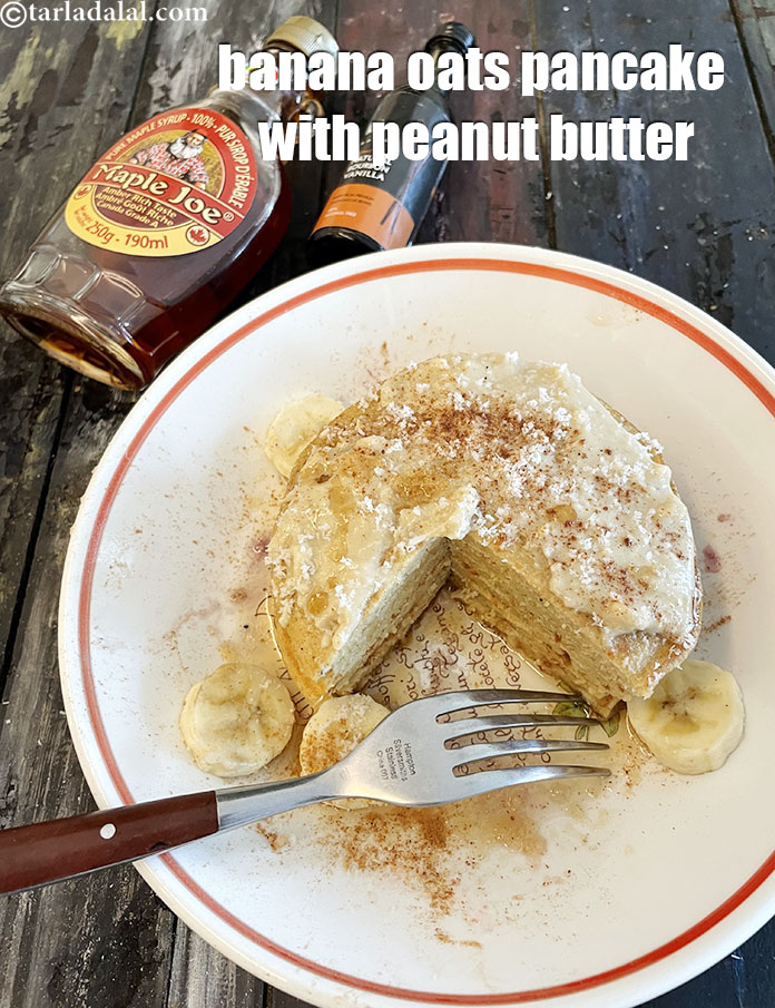 Step 28 – To the&nbsp;banana oats pancake, top it first with peanut butter, then sprinkle cinammon powder, dessicated …