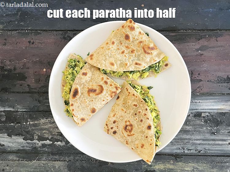 Step 40 – Cut each <strong>stuffed gobi methi paratha | healthy cauliflower whole wheat methi paratha | easy …