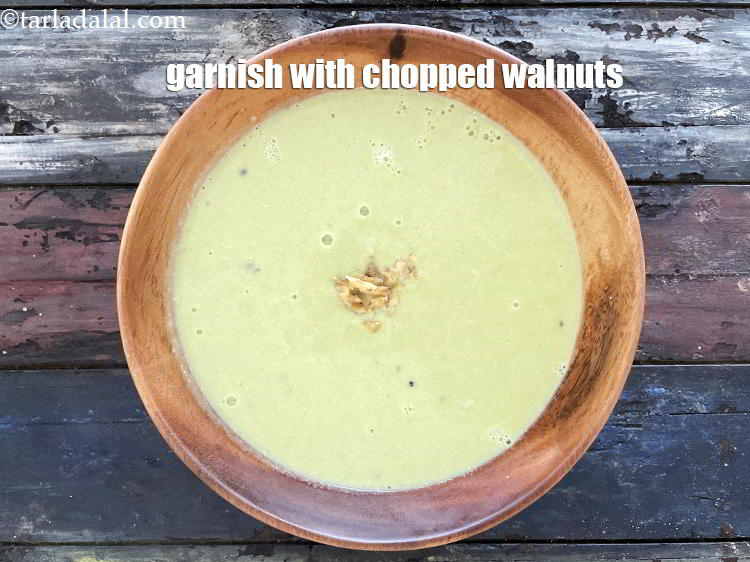 Step 24 – Garnish&nbsp;<strong>broccoli walnut soup |&nbsp;broccoli vegetable soup | Indian&nbsp;broccoli soup |&nbsp;</strong>with the walnuts.