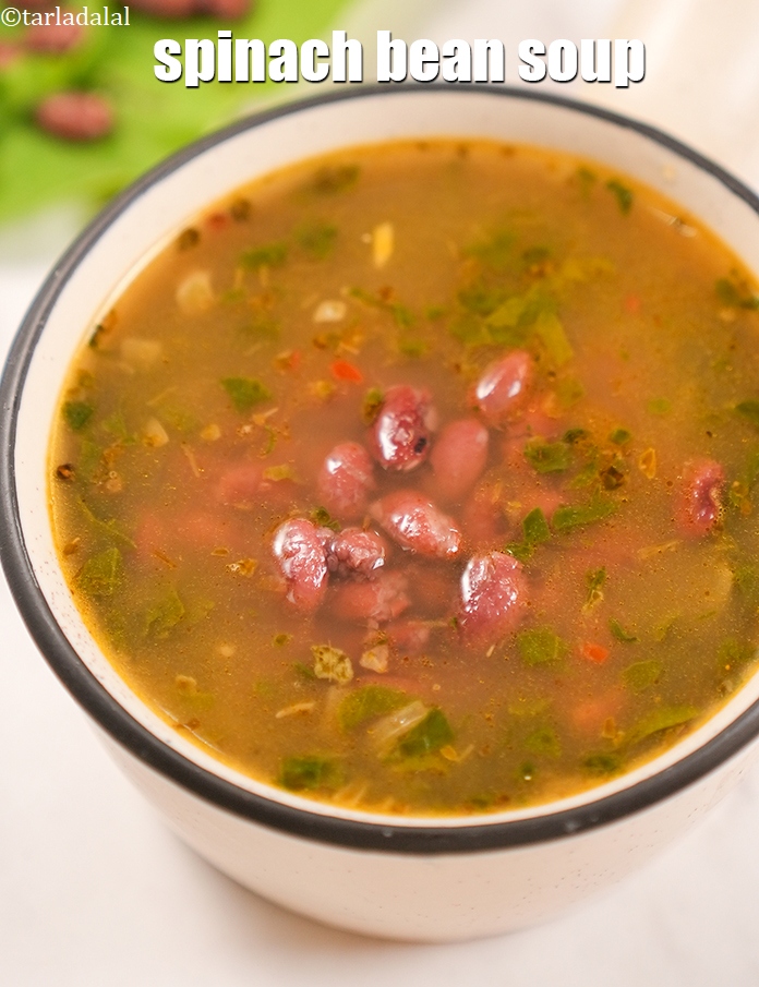 Step 31 – Serve rajma and spinach soup hot garnished with cheese.
