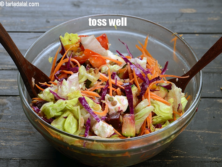 Step 23 – Toss <strong>masoor beets zucchini peppers salad | lentil zucchini feta exotic Indian salad | healthy …