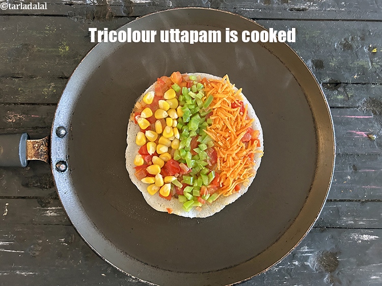 Step 30 – Tricolour uttapam is cooked.