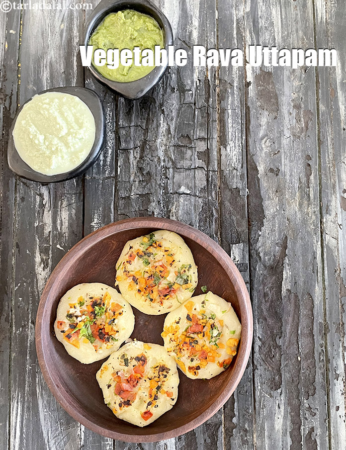 Step 34 – Serve vegetable rava uttapam hot with green chutney or coconut chutney.