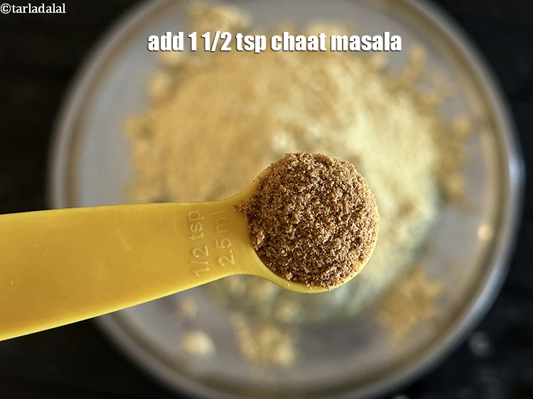 Step 29 – Add&nbsp;<meta charset="UTF-8" />1 1/2 tsp&nbsp;<a href="glossary-chaat-masala-300i">chaat masala</a>.&nbsp;