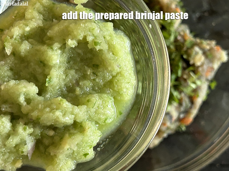 Step 23 – Add the prepared brinjal paste.