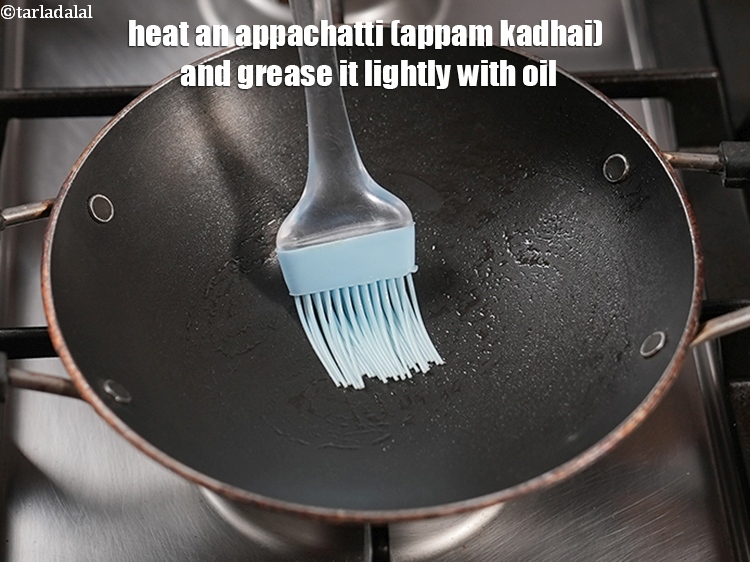 Step 28 – To make <strong>Appam recipe |&nbsp;Appam Kerala Recipe | South Indian appam with yeast |&nbsp;</strong>&nbsp;heat an …