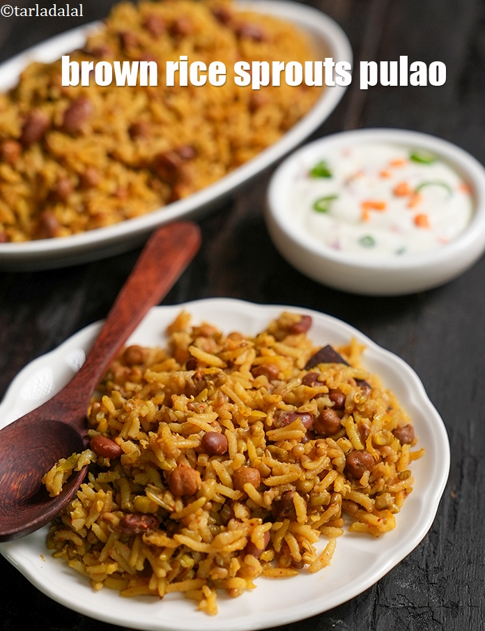 Step 31 – Serve <strong>sprouts pulao&nbsp;| brown rice sprouts pulao | pressure cooked healthy sprouts pulao |&nbsp;</strong>hot garnished …