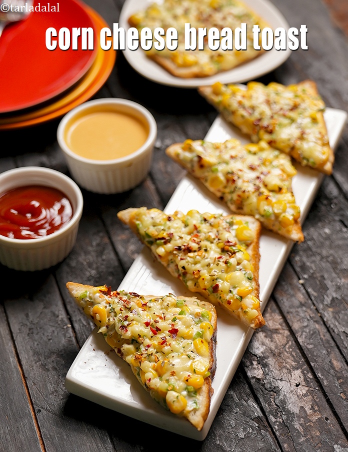 Step 23 – Serve the<strong> chilli cheese corn toast</strong> hot with dip of your choice.