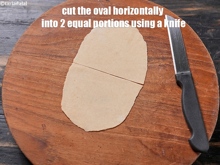 स्टेप 23 – चाकू का उपयोग करके अंडाकार को क्षैतिज रूप से 2 …