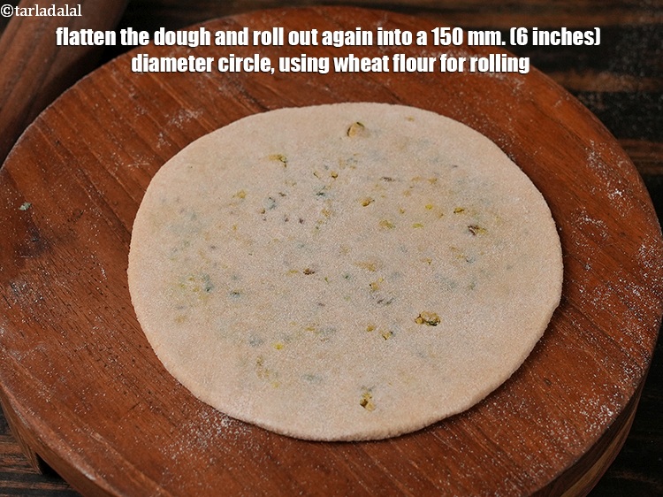 Step 35 – Flatten the dough and roll out again into a 150 mm. (6 inches) diameter circle, …