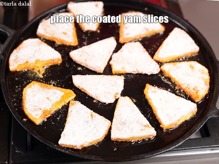 Step 23 – Place the coated yam slices.