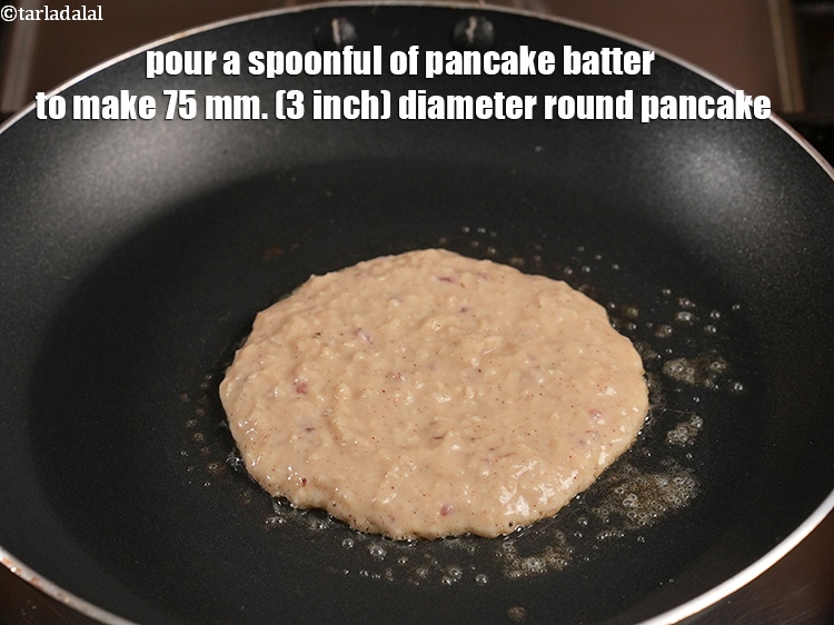 Step 23 – Pour a spoonful of pancake batter to make 75 mm. (3 inch) diameter round pancake.