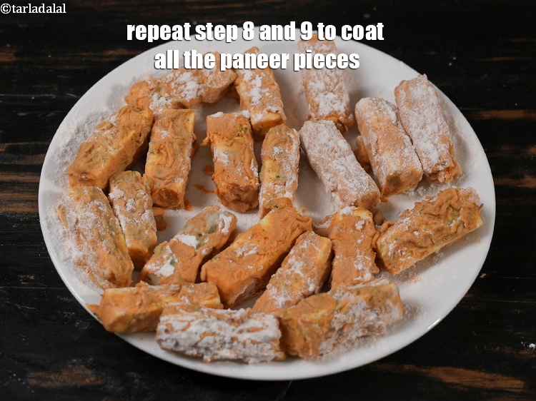 Step 23 – Repeat step 8 and 9 to coat all the paneer pieces.