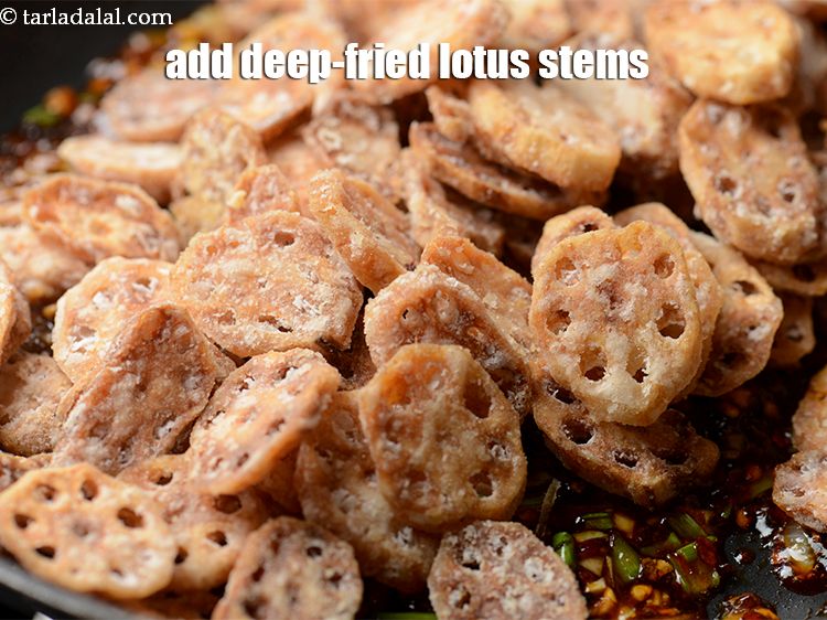 Step 24 – Add the deep-fried lotus stems.