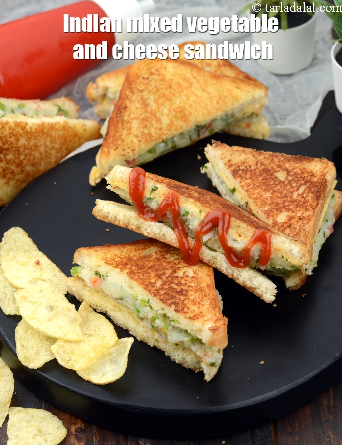 Step 23 – Serve the&nbsp;<strong>cheese vegetable sandwich recipe | Indian mixed vegetable and cheese sandwich | veg cheese …