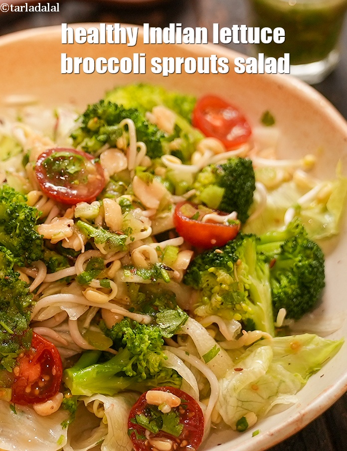 Step 23 – Serve <meta charset="UTF-8" /><strong>green salad with muskmelon dressing | healthy Indian lettuce broccoli sprouts salad …