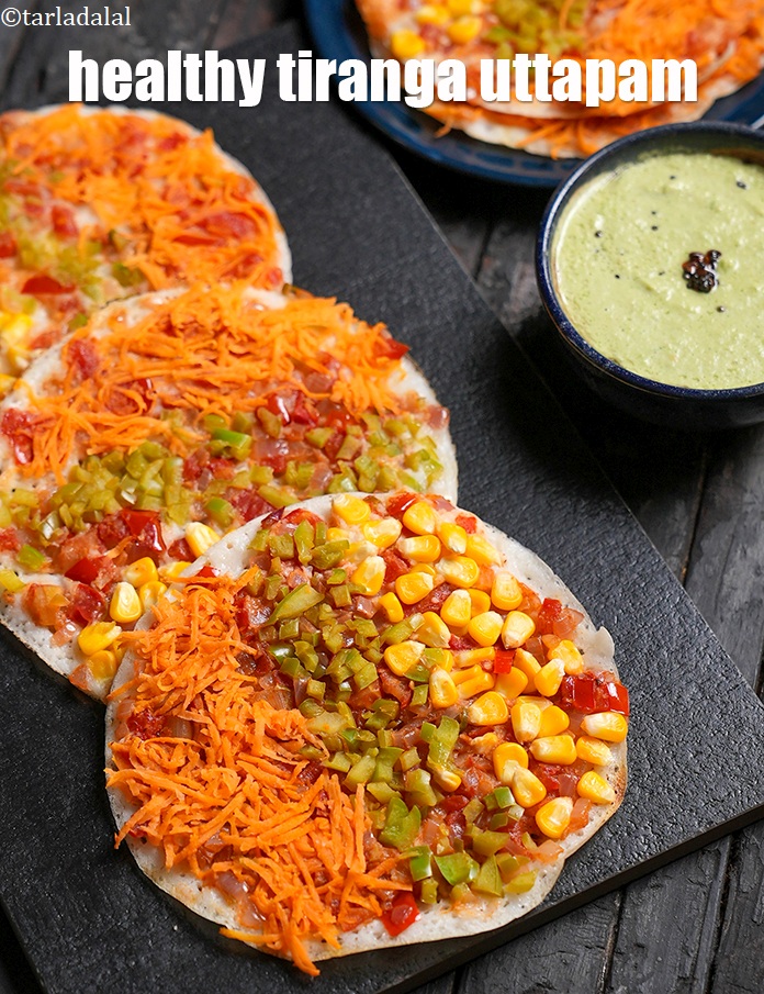 Step 31 – Serve <strong>tricolour uttapam | healthy tiranga uttapam | corn capsicum and carrots uttapam |&nbsp;</strong>&nbsp;hot with&nbsp;<a …